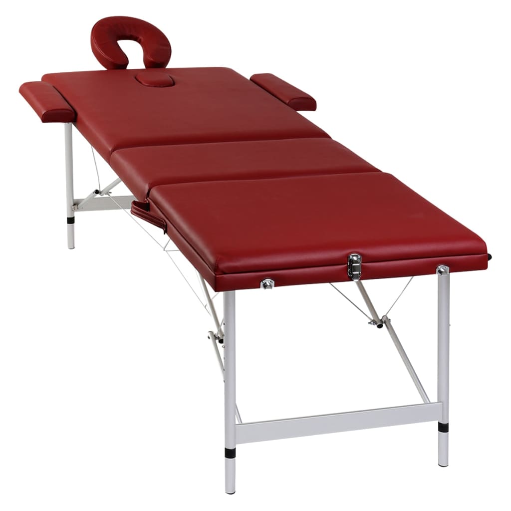 vidaXL Розкладний масажний стіл 3-х зонний Червоний Алюмінієвий каркас