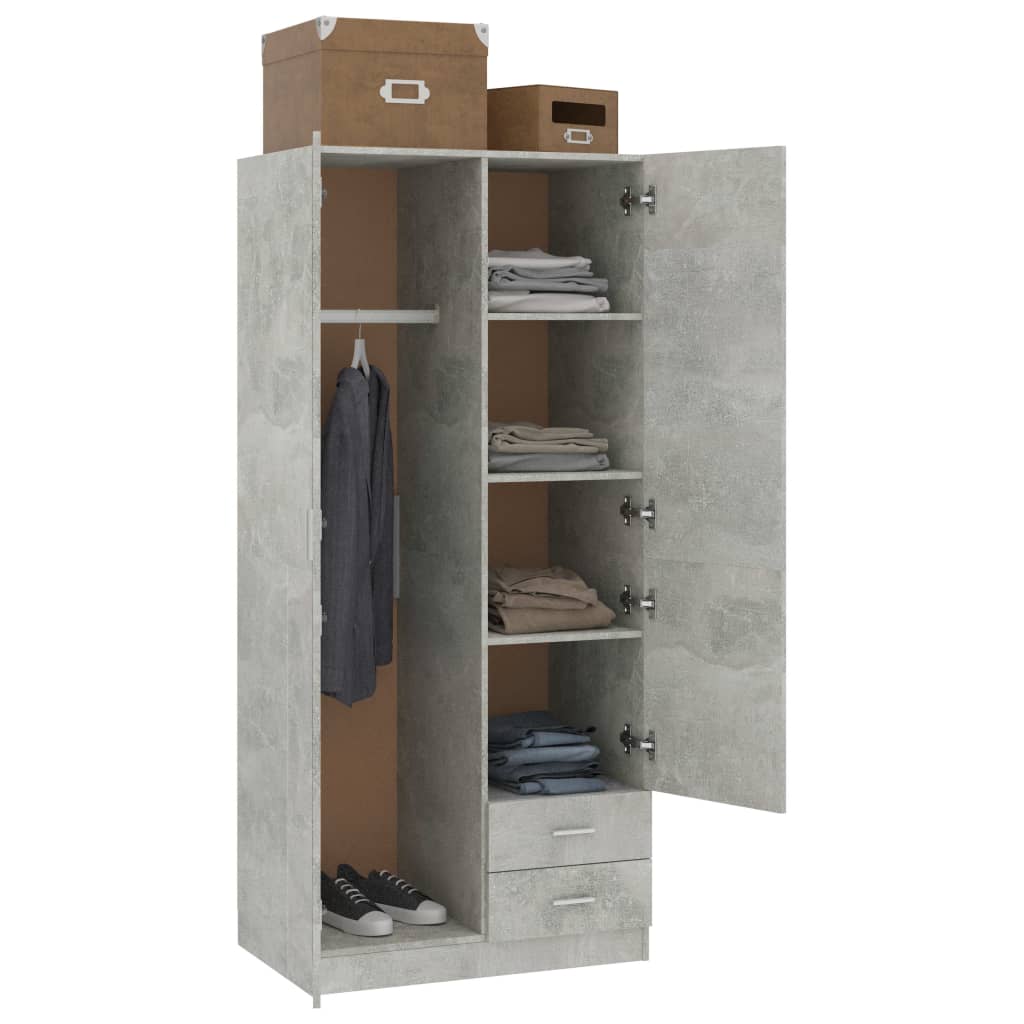 800643 vidaXL Wardrobe Concrete Grey 80x52x180 cm Chipboard