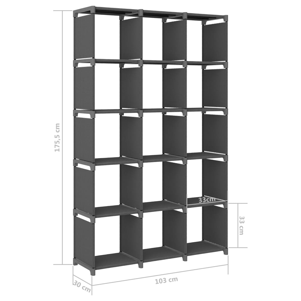 vidaXL Етажерка-вітрина на 15 кубів Сірий 103x30x175,5 см Тканина