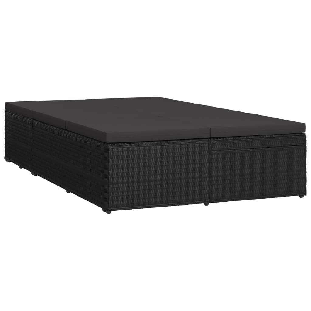 vidaXL Розкладний лежак-диван з подушками Чорний Поліротанг