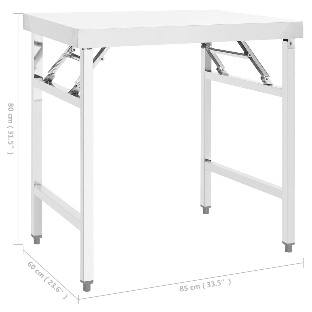 vidaXL Розкладний робочий стіл для кухні 85x60x80 см Нержавіюча сталь