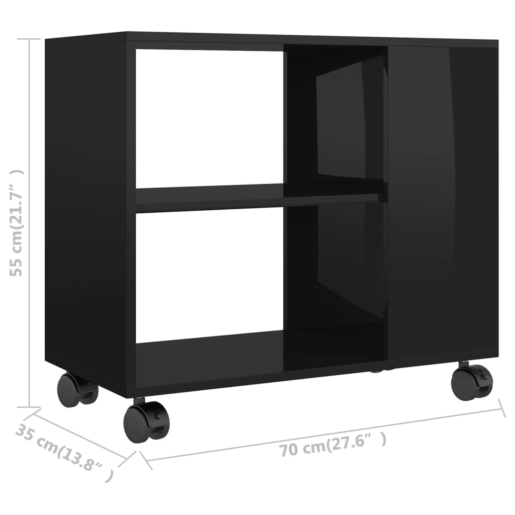 vidaXL Приставний столик Глянцевий чорний 70x35x55 см Деревні пластики