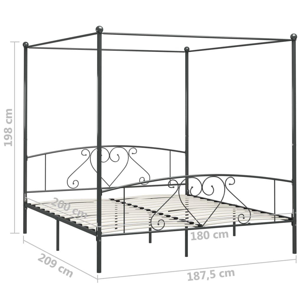 vidaXL Каркас ліжка з балдахіном Сірий 180x200 см Метал