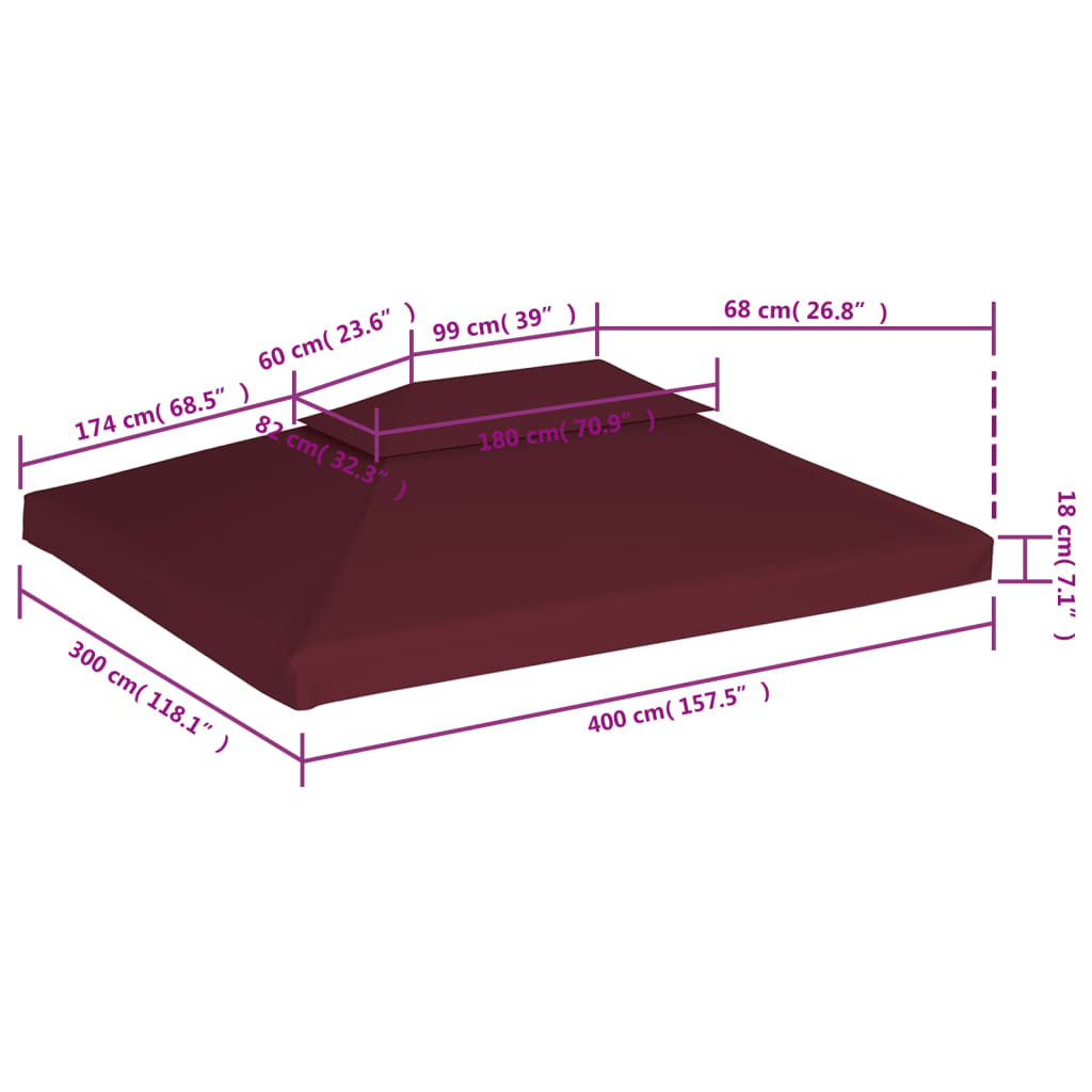 vidaXL 2-рівневе покриття для альтанки 310 г/м² Бордовий 4x3 м