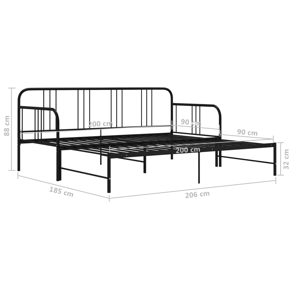 vidaXL Каркас дивана-ліжка висувний Чорний 90х200 см Метал