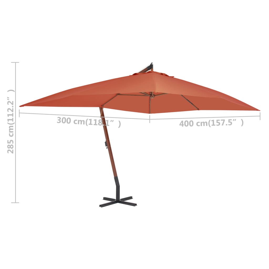 vidaXL Консольна парасоля з дерев'яною жердиною Теракотовий 400x300 см