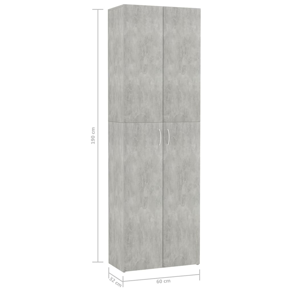 800301 vidaXL Office Cabinet Concrete Grey 60x32x190 cm Chipboard
