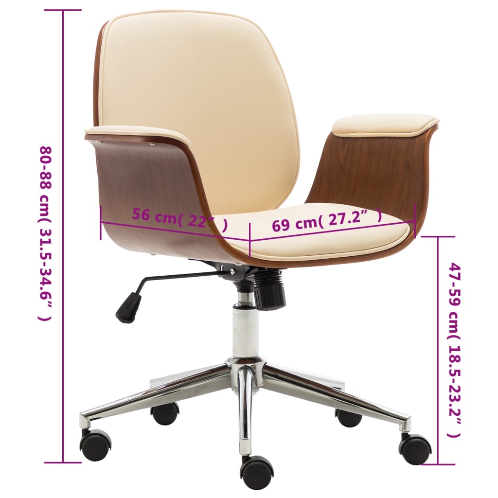 vidaXL Офісне крісло Кремовий Гнута деревина/Штучна шкіра