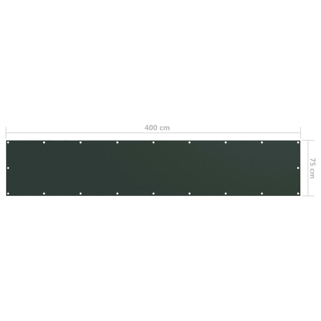 vidaXL Балконна Ширма Темно-Зелений 75x400 см Тканина Оксфорд