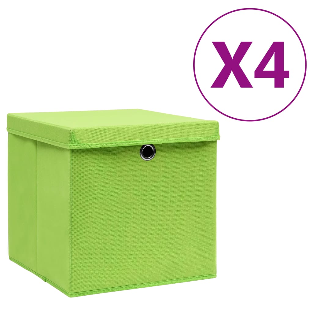 vidaXL Коробки для Зберігання з Кришками 4 шт Зелений 28x28x28 см