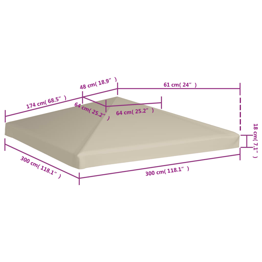 vidaXL Покриття для Альтанки 310 г/м² Бежевий 3x3 м