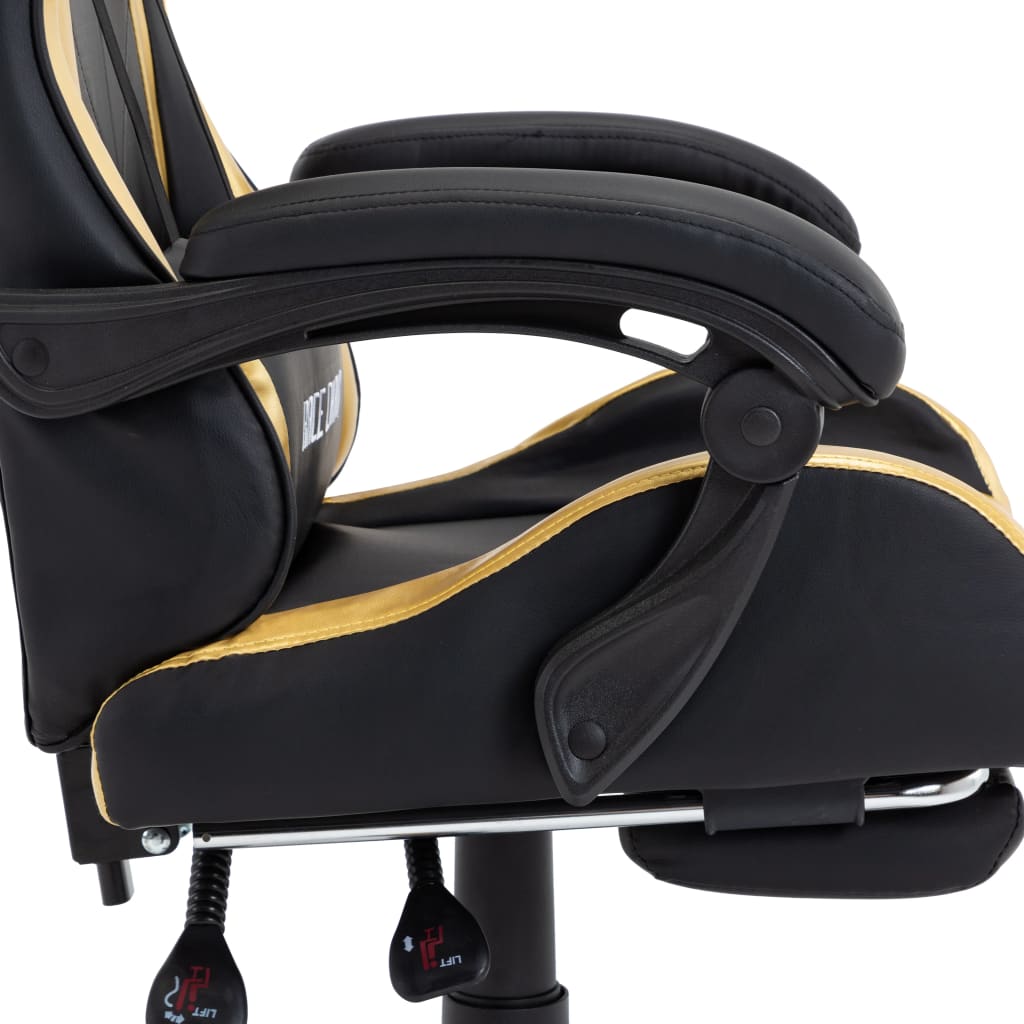 vidaXL Гоночне крісло з підніжкою Золотистий/Чорний Штучна шкіра