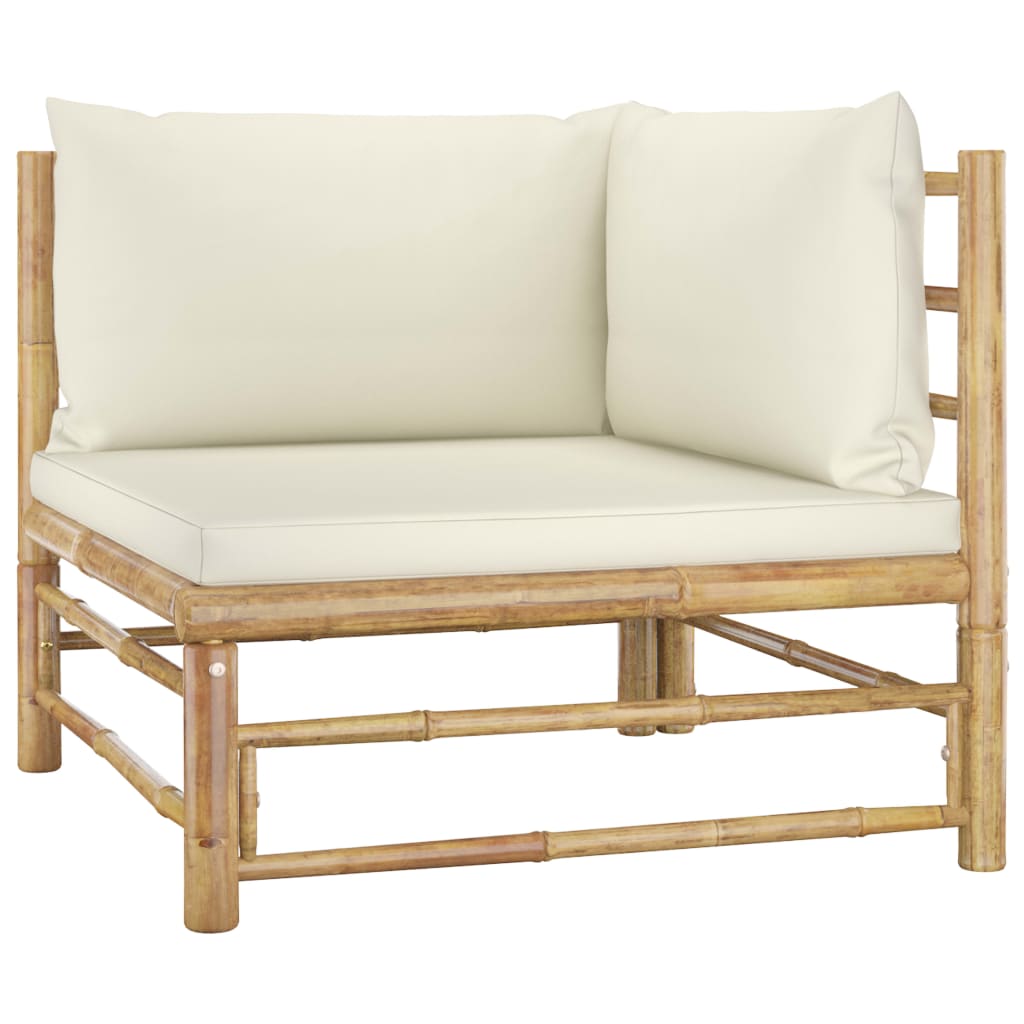 vidaXL Садовий кутовий диван з кремово-білими подушками Бамбук