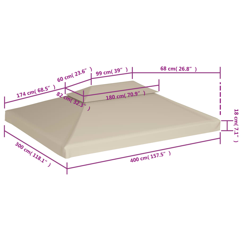 vidaXL Змінне покриття для альтанки 310 г/м² Бежевий 3х4 м