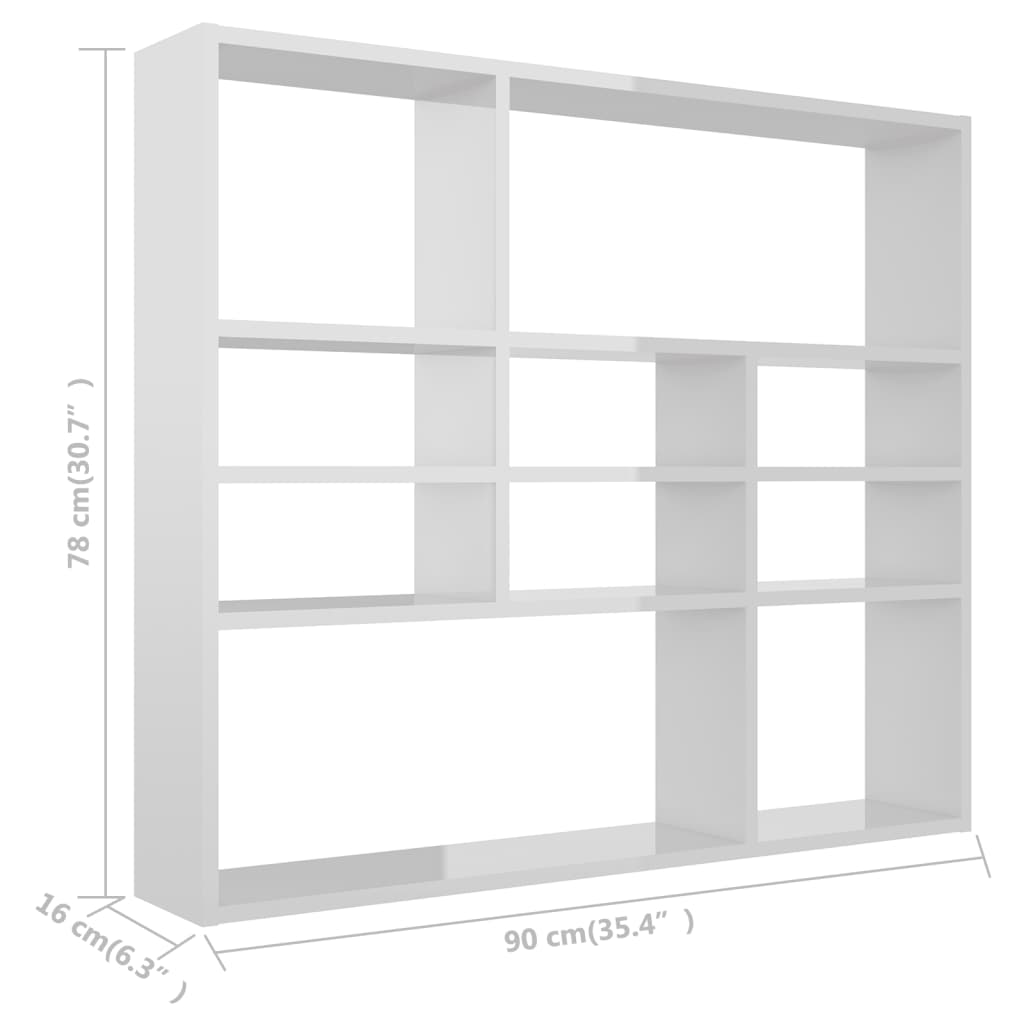 802945 vidaXL Wall Shelf High Gloss White 90x16x78 cm Chipboard