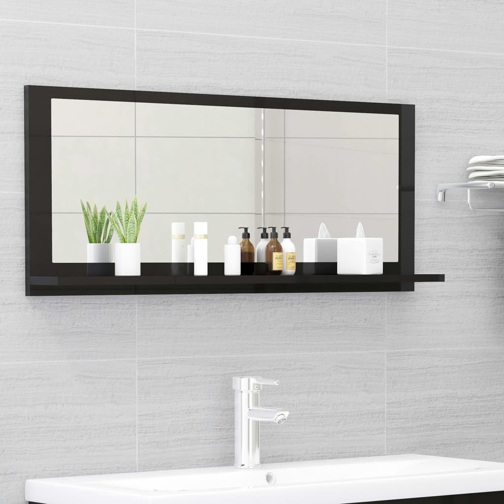 804587 vidaXL Bathroom Mirror High Gloss Black 90x10,5x37 cm Chipboard
