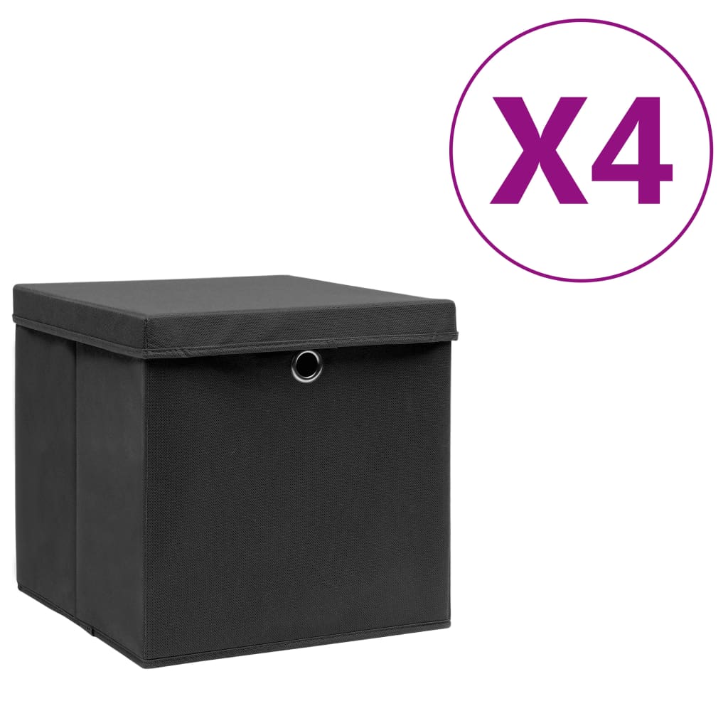 vidaXL Коробки для Зберігання з Кришками 4 шт Чорний 28x28x28см