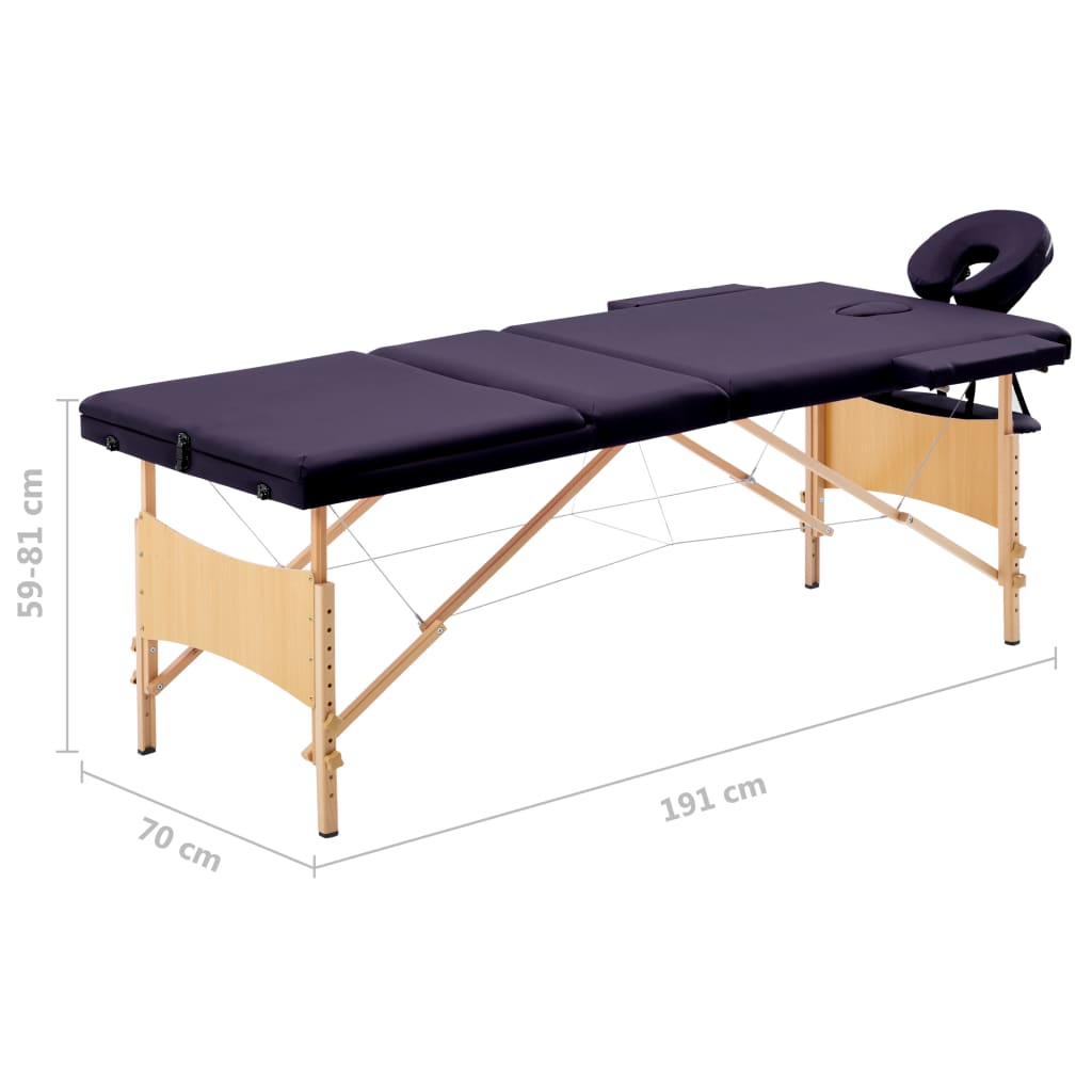 vidaXL Розкладний масажний стіл 3-х зонний Багряний Дерево
