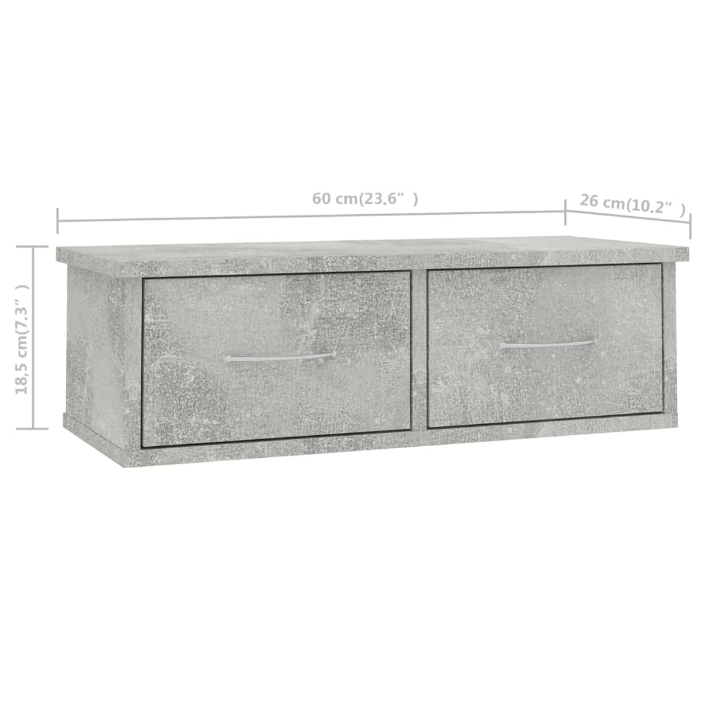 vidaXL Навісна полиця з шухлядами Сірий бетон 60x26x18,5 см ДСП