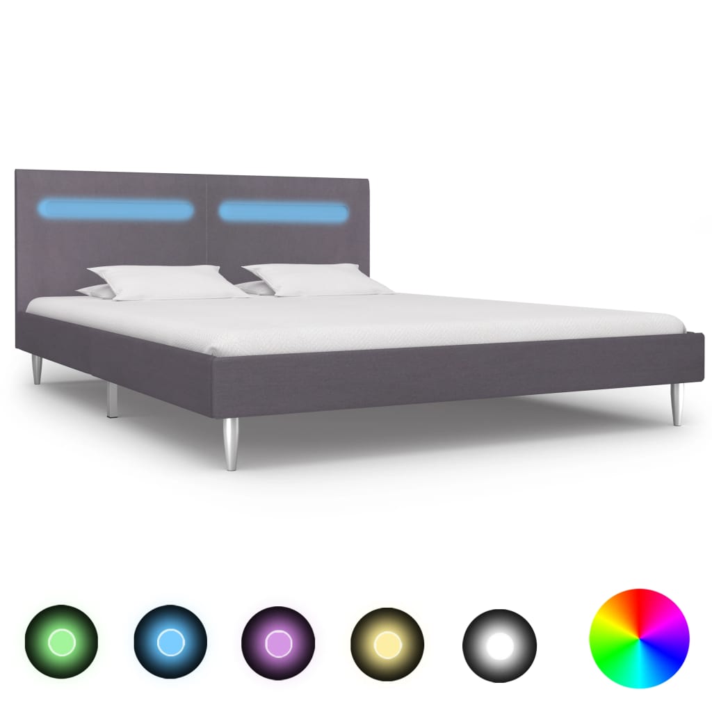 vidaXL Каркас ліжка зі світлодіодами Сірий 180x200см Тканина