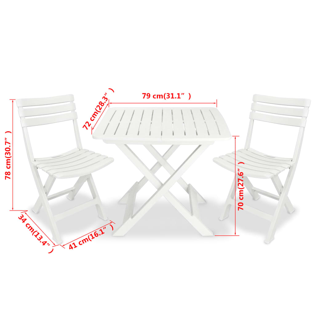 vidaXL Комплект розкладних меблів для бістро 3 од. Білий Пластик