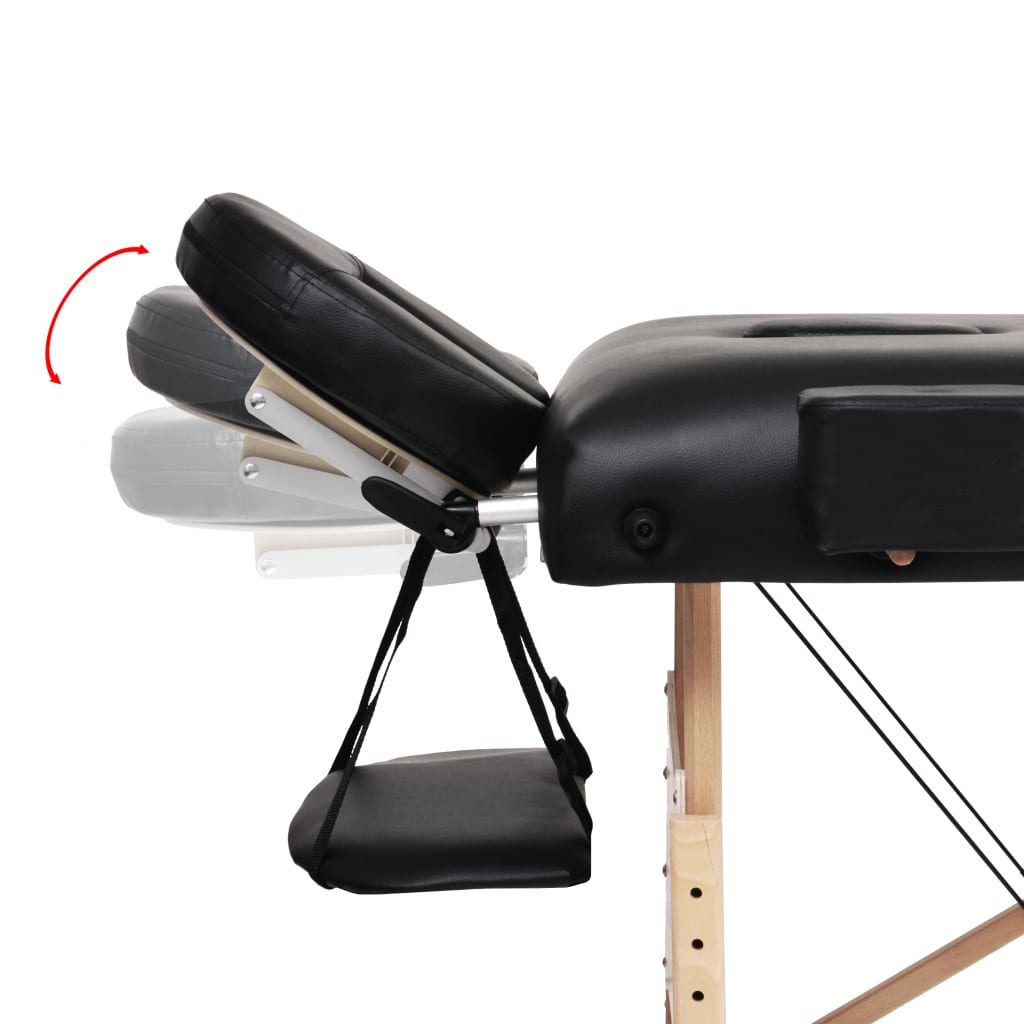 vidaXL Розкладний 3-х зонний масажний стіл Чорний Товщина 10 см
