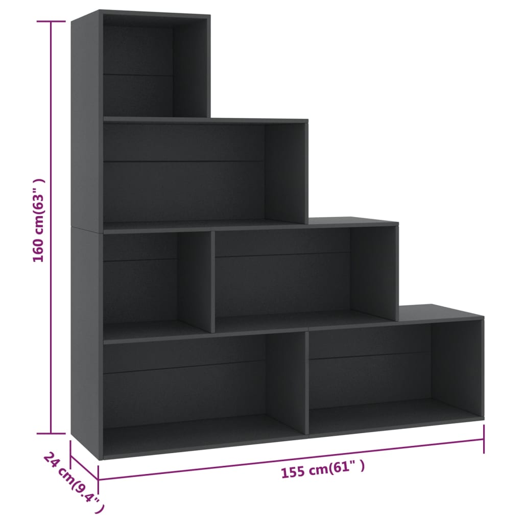 800659 vidaXL Book Cabinet/Room Divider Grey 155x24x160 cm Chipboard