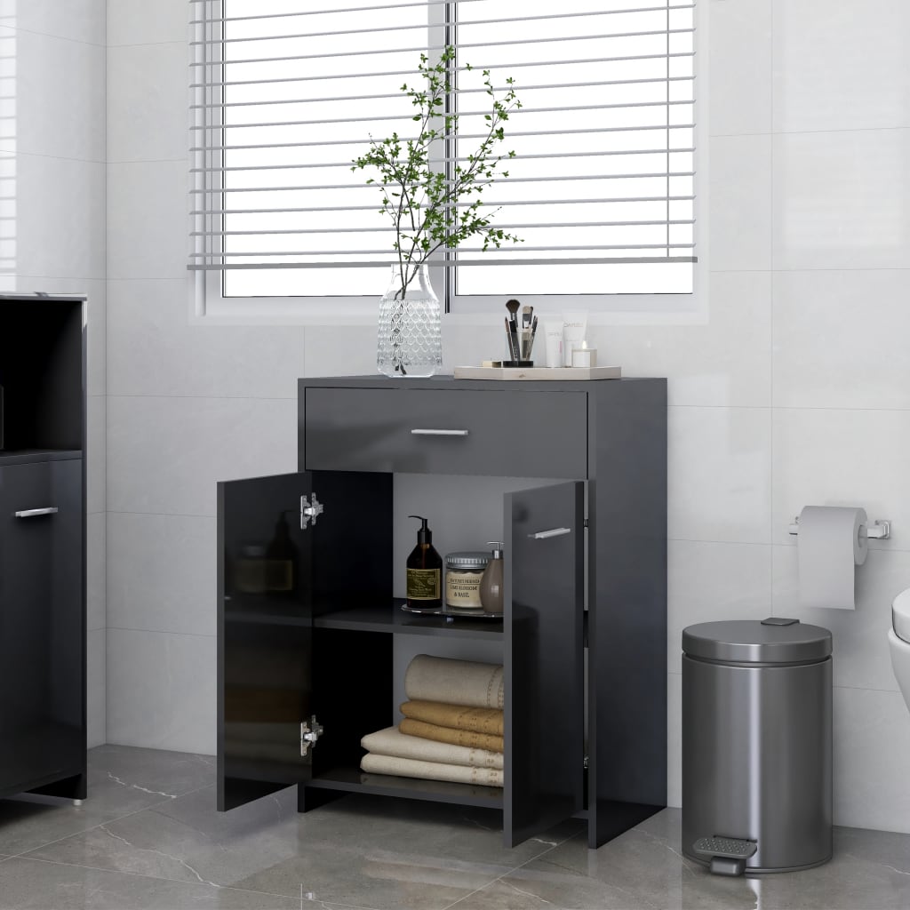 805032 vidaXL Bathroom Cabinet High Gloss Grey 60x33x80 cm Chipboard