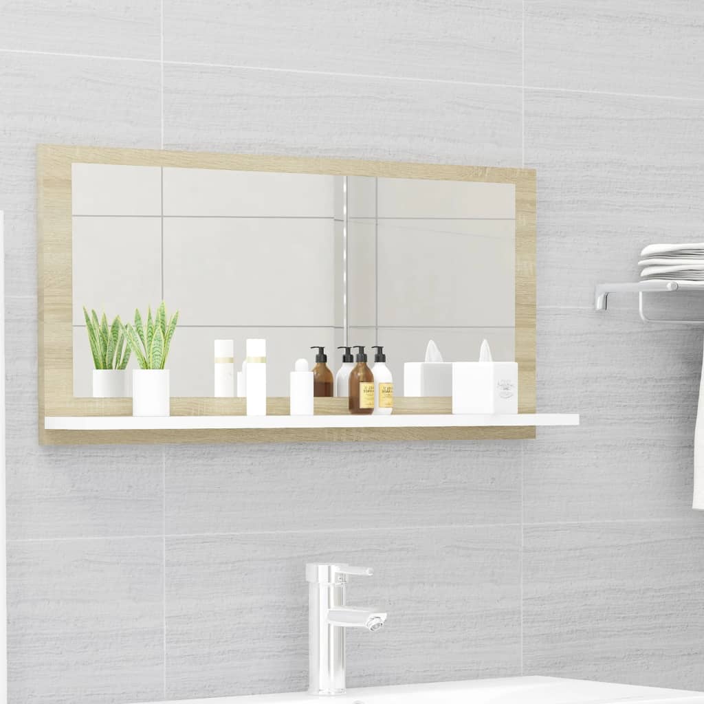 vidaXL Дзеркало для ванної кімнати Білий/Дуб сонома 80x10,5x37 см ДСП
