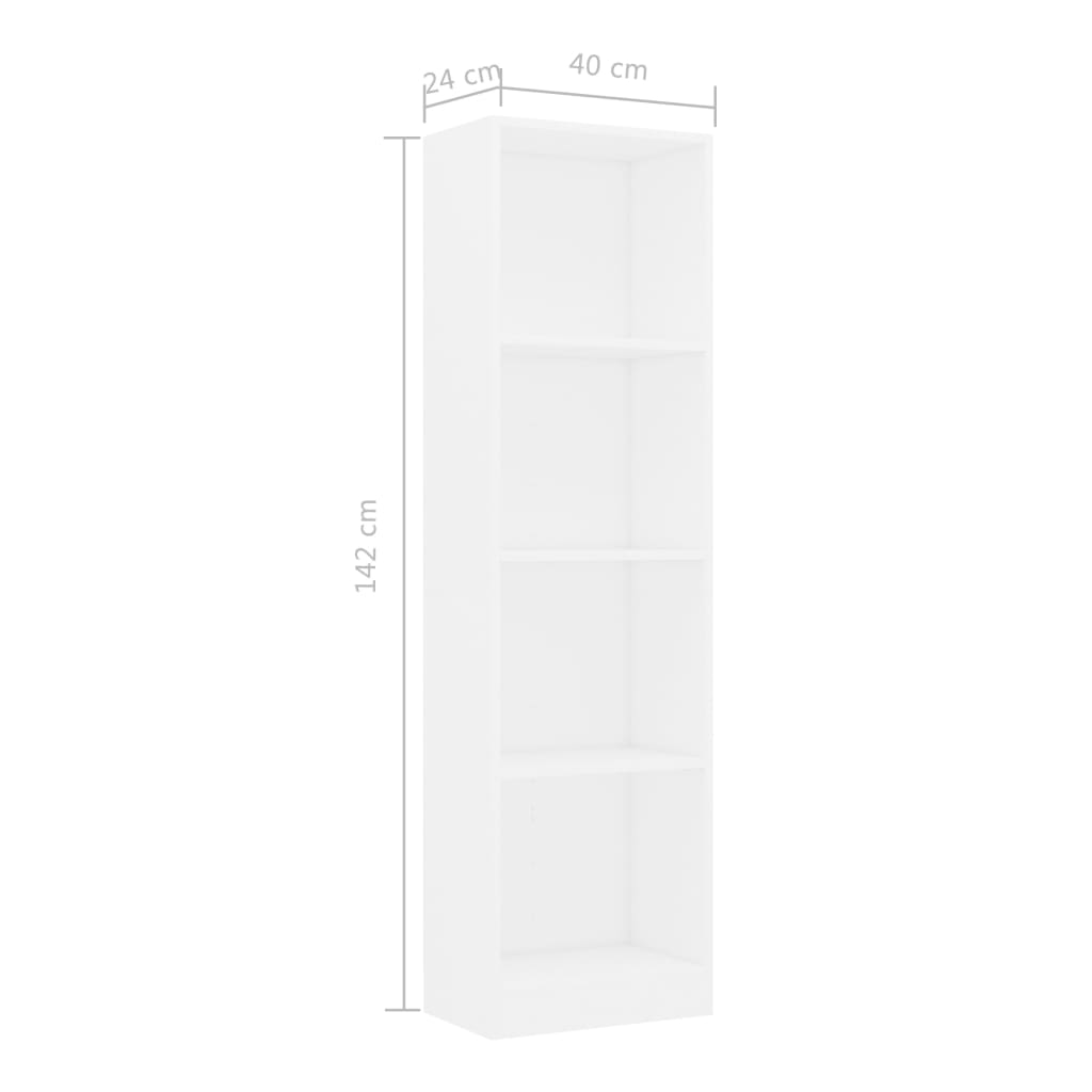 800837 vidaXL 4-Tier Book Cabinet White 40x24x142 cm Chipboard