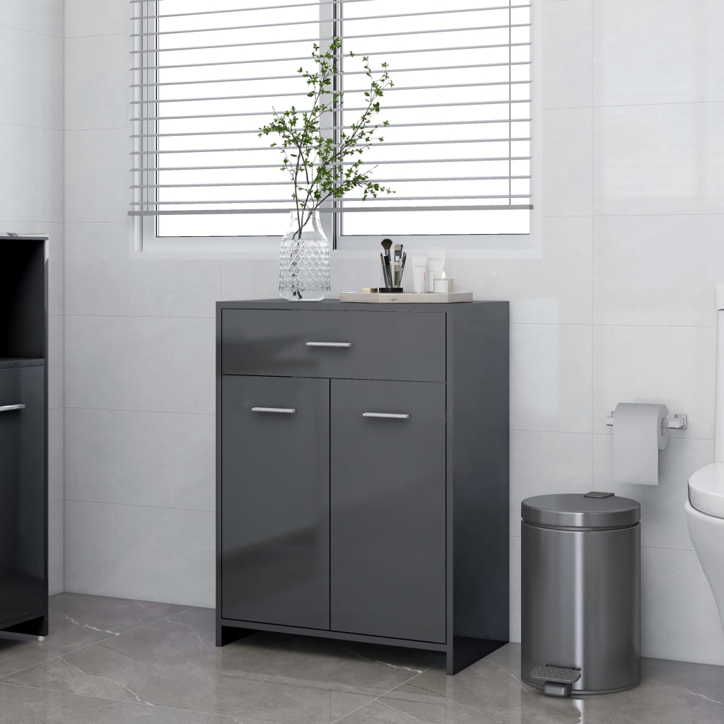 805032 vidaXL Bathroom Cabinet High Gloss Grey 60x33x80 cm Chipboard
