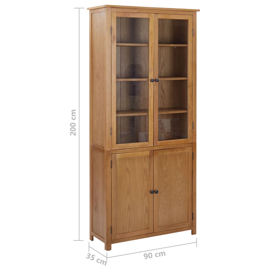 vidaXL Книжкова шафа з 4 дверцятами 90x35x200 см Масив дуба і скло