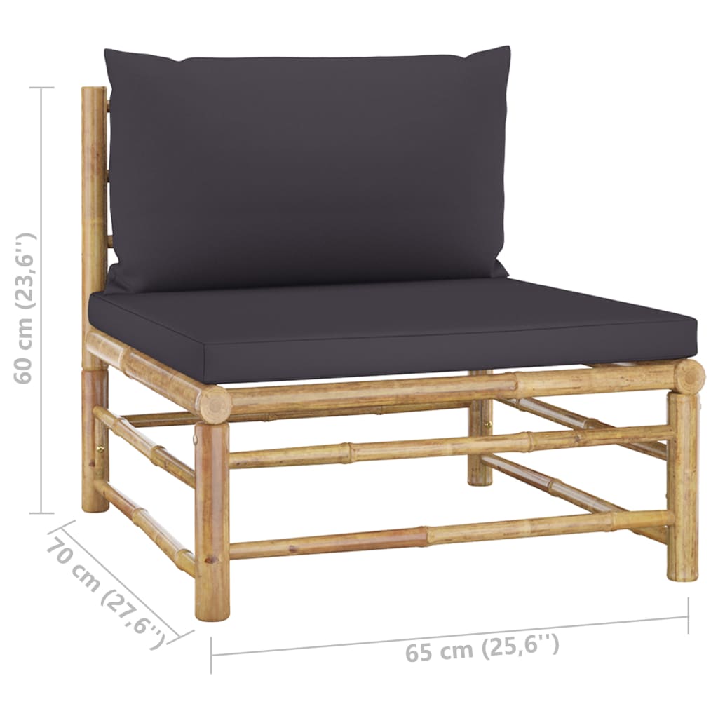 vidaXL Садовий середній диван з темно-сірими подушками Бамбук
