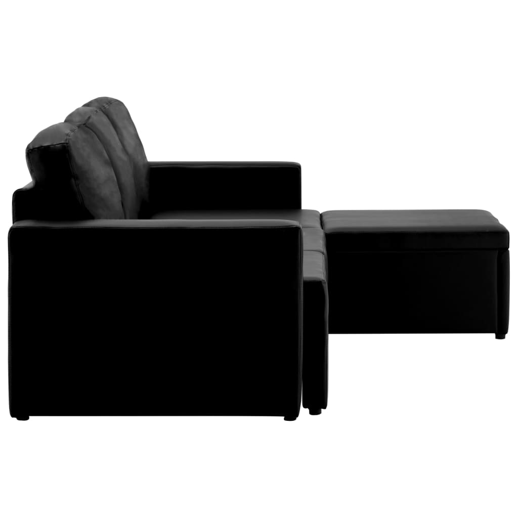 vidaXL 3-місний модульний диван-ліжко Чорний Штучна шкіра
