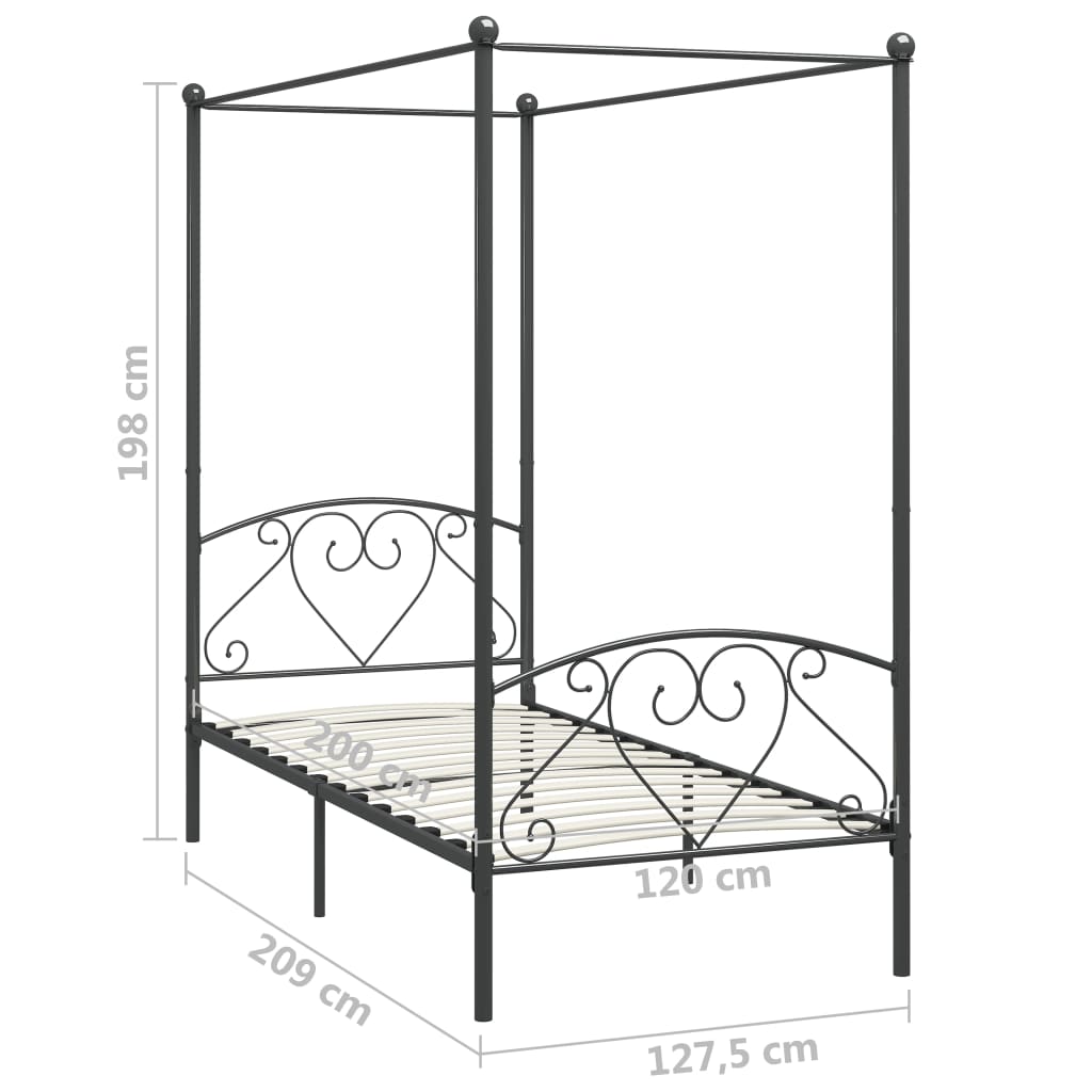 vidaXL Каркас ліжка з балдахіном Сірий 120x200 см Метал