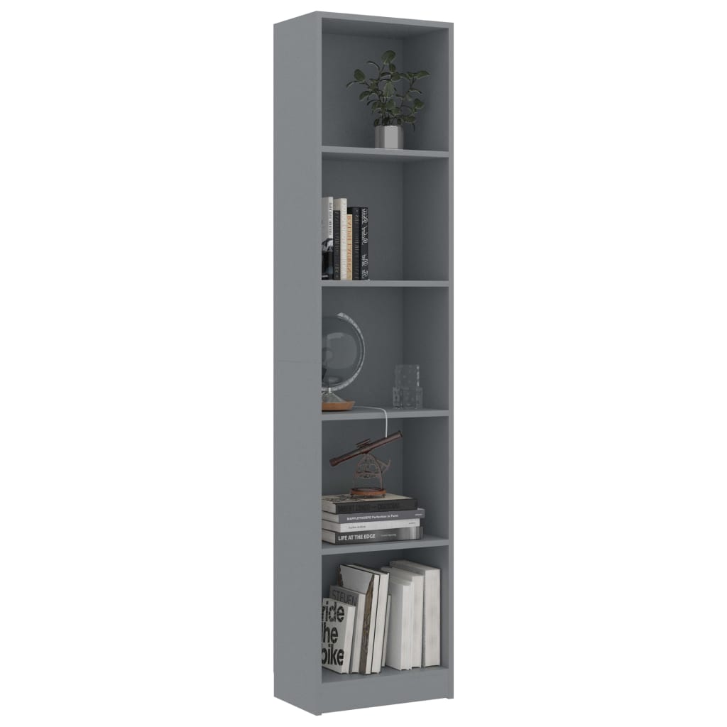 800848 vidaXL 5-Tier Book Cabinet Grey 40x24x175 cm Chipboard