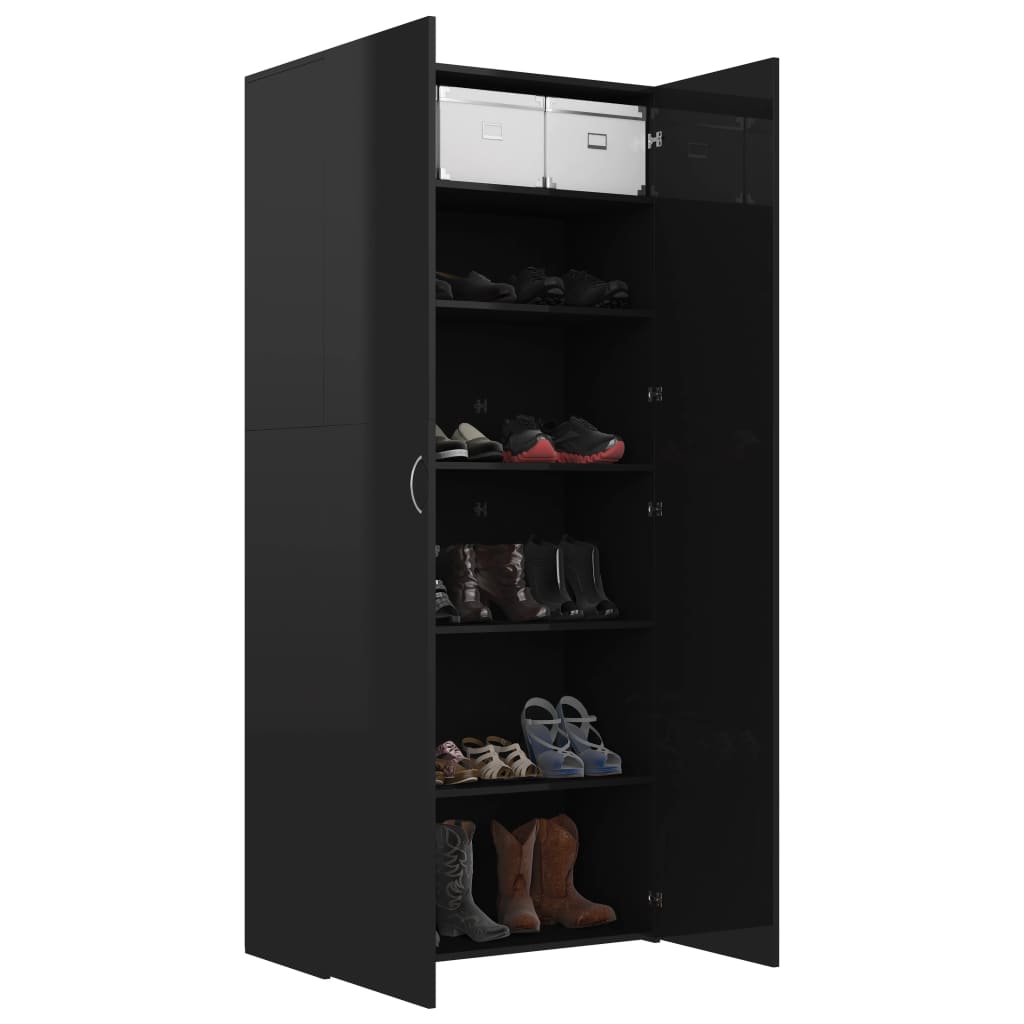 800295 vidaXL Shoe Cabinet High Gloss Black 80x35,5x180 cm Chipboard