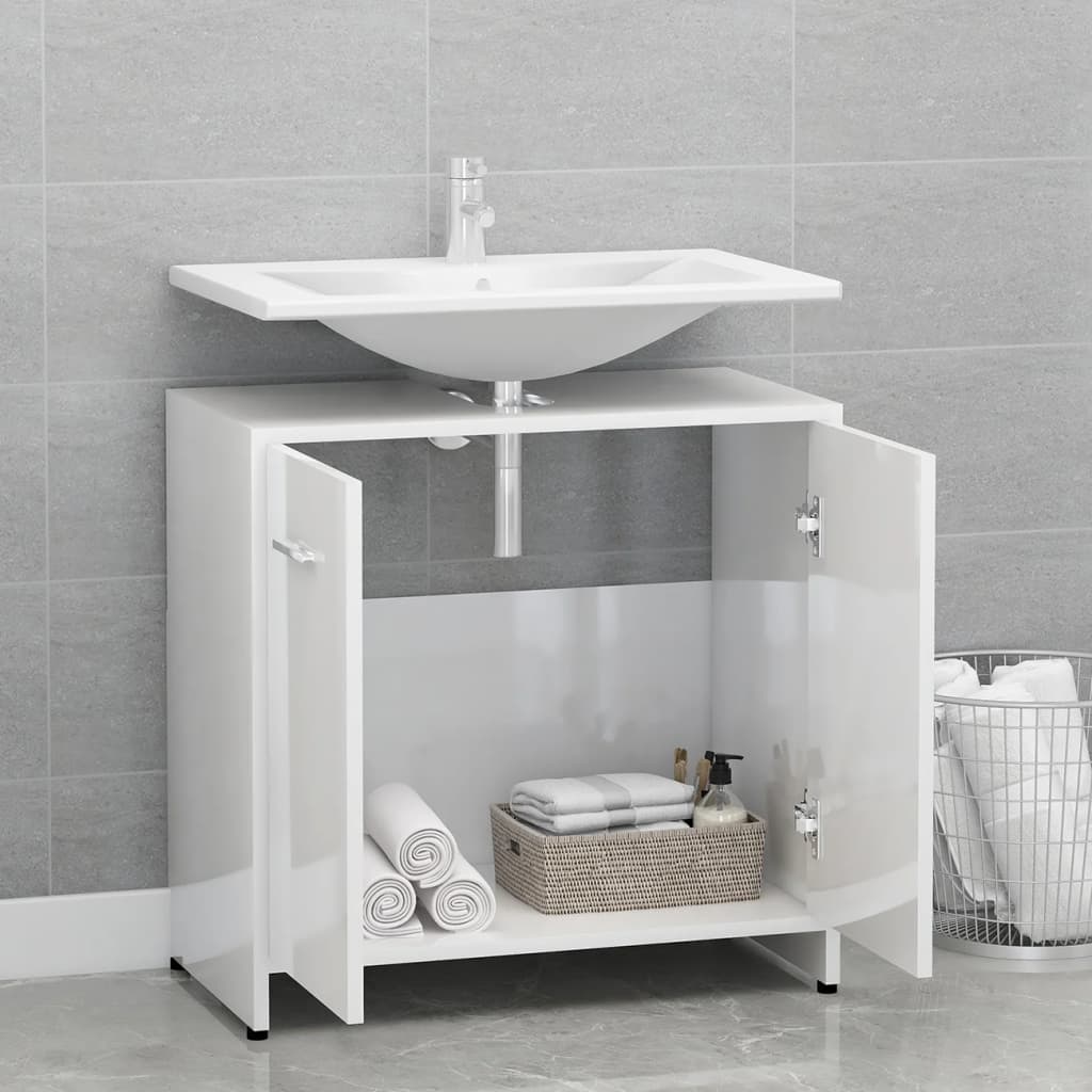 802576 vidaXL Bathroom Cabinet High Gloss White 60x33x61 cm Chipboard